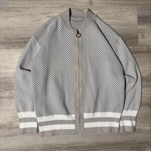 Grey White Knit Zip Up Jacket Retro Sporty Streetwear Style